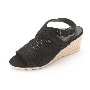 Eileen Fisher Women's Aura Slingback Espadrille Wedge Black Leather Twine Sz 9.5